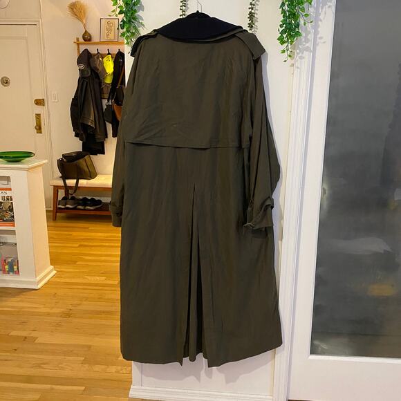 Burberry Dark Green Classic Trench Coat Vintage Jacket Wool Camel Liner sz 44L - Picture 3 of 15